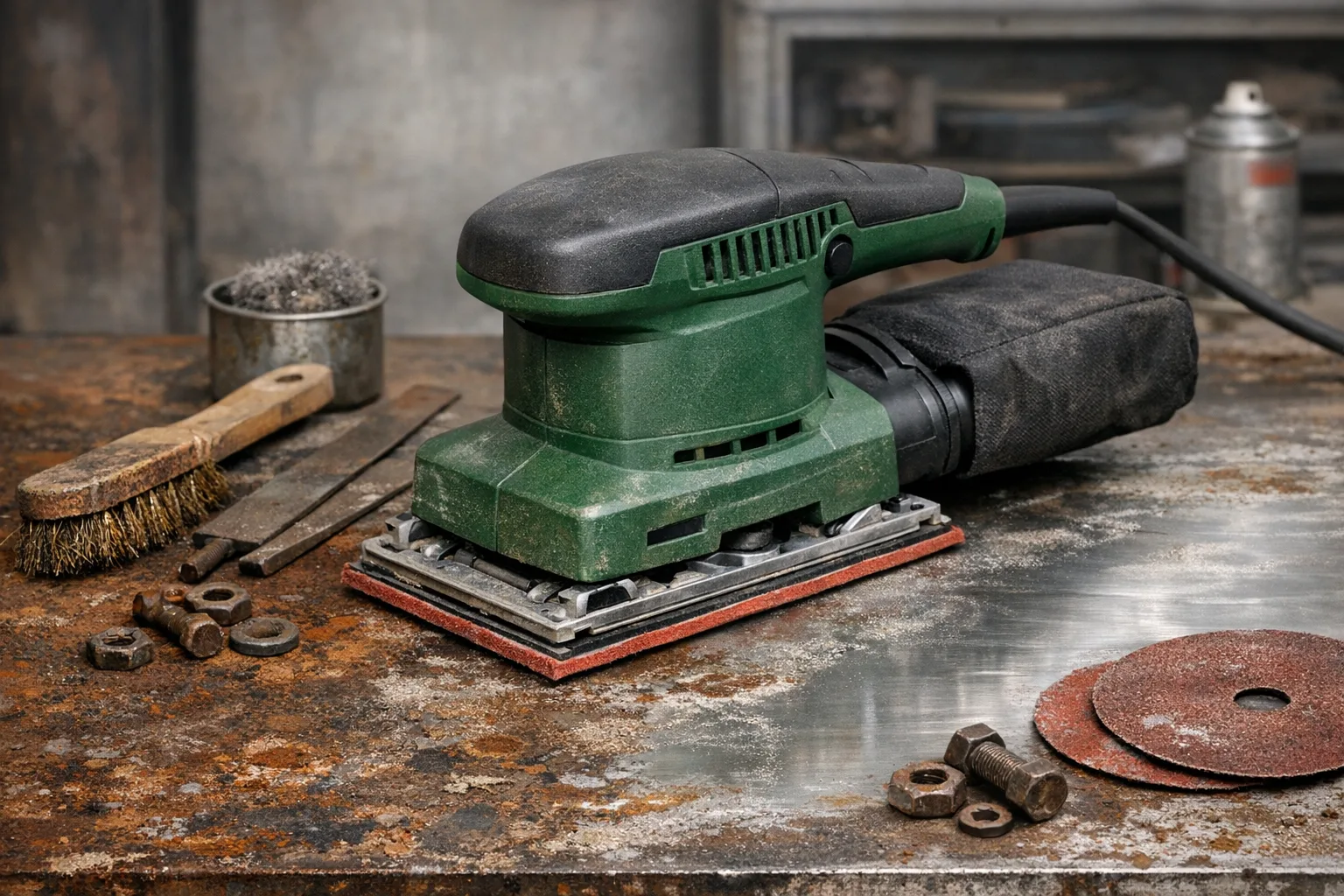 Metallflaechen vorbereiten und entrosten mit dem Schwingschleifer